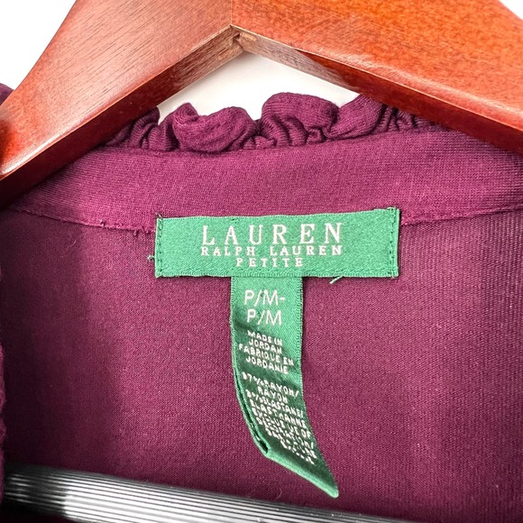 Ralph Lauren Womens PM Petite Medium Merlot Maroon Beaded Blouse Shirt Top - Picture 2 of 7